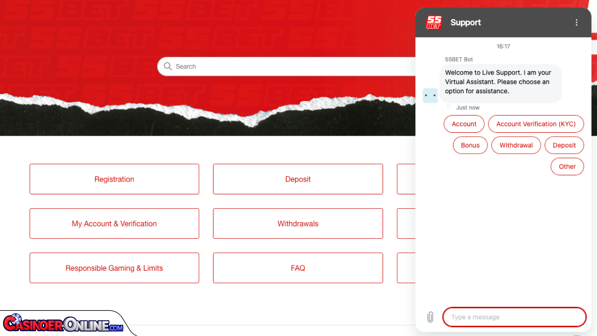 55Bet Casino Kundestøtte
