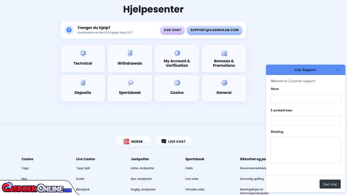 CasinoLab Casino Kundestøtte