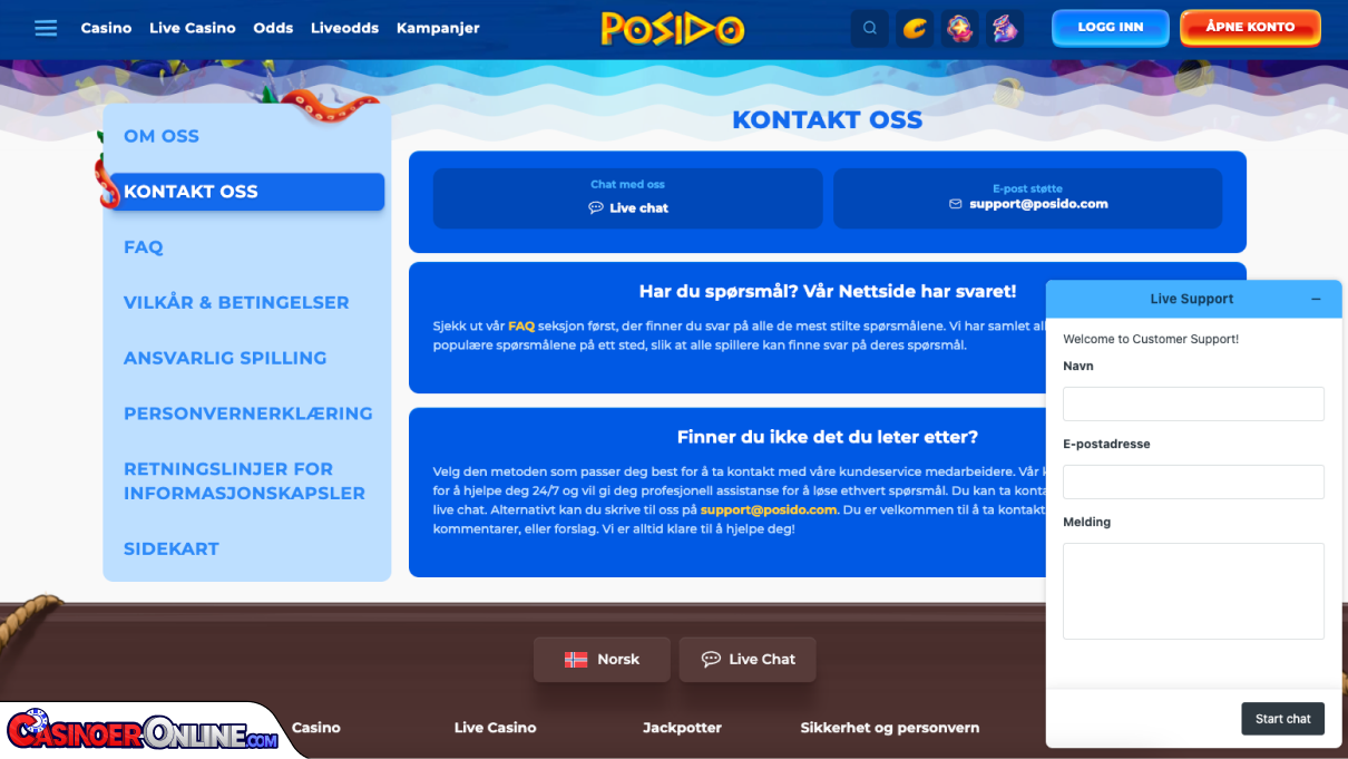 Posido Casino Kundestøtte