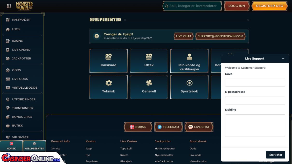MonsterWin Casino Kundestøtte