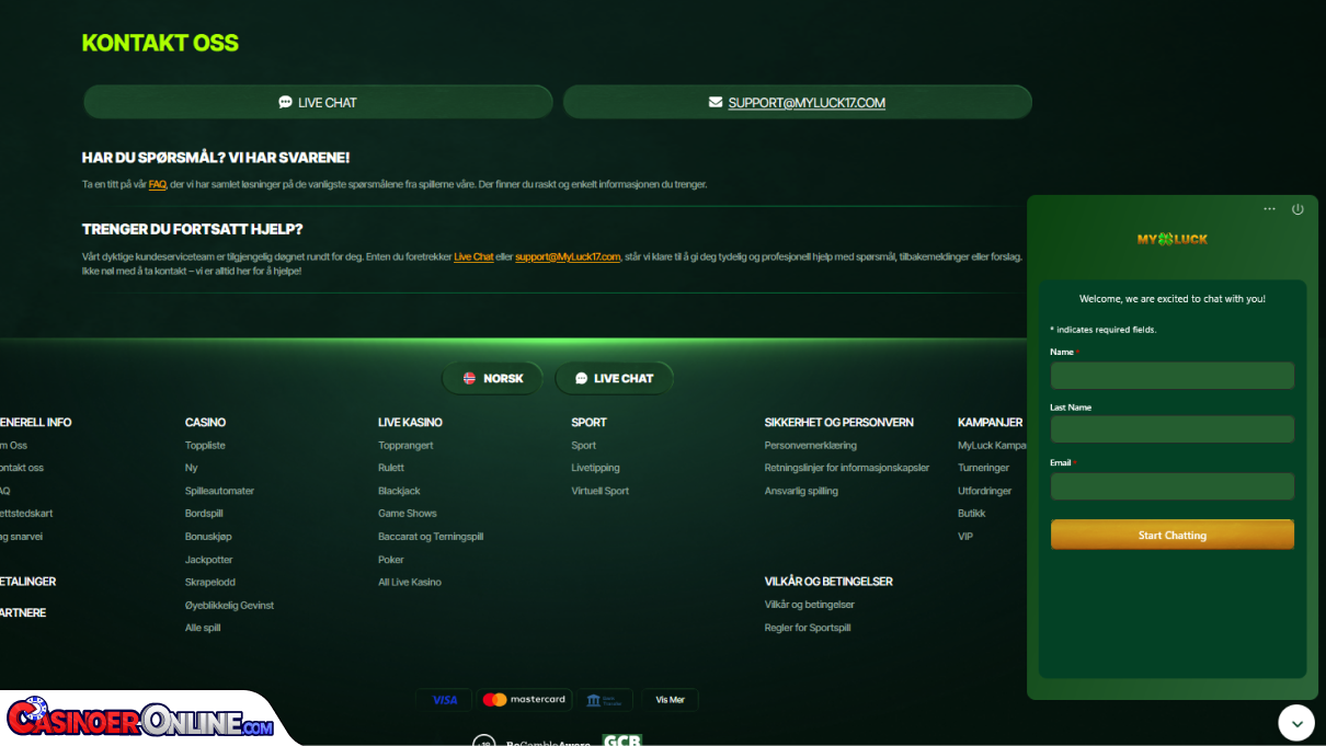MyLuck Casino Kundestøtte
