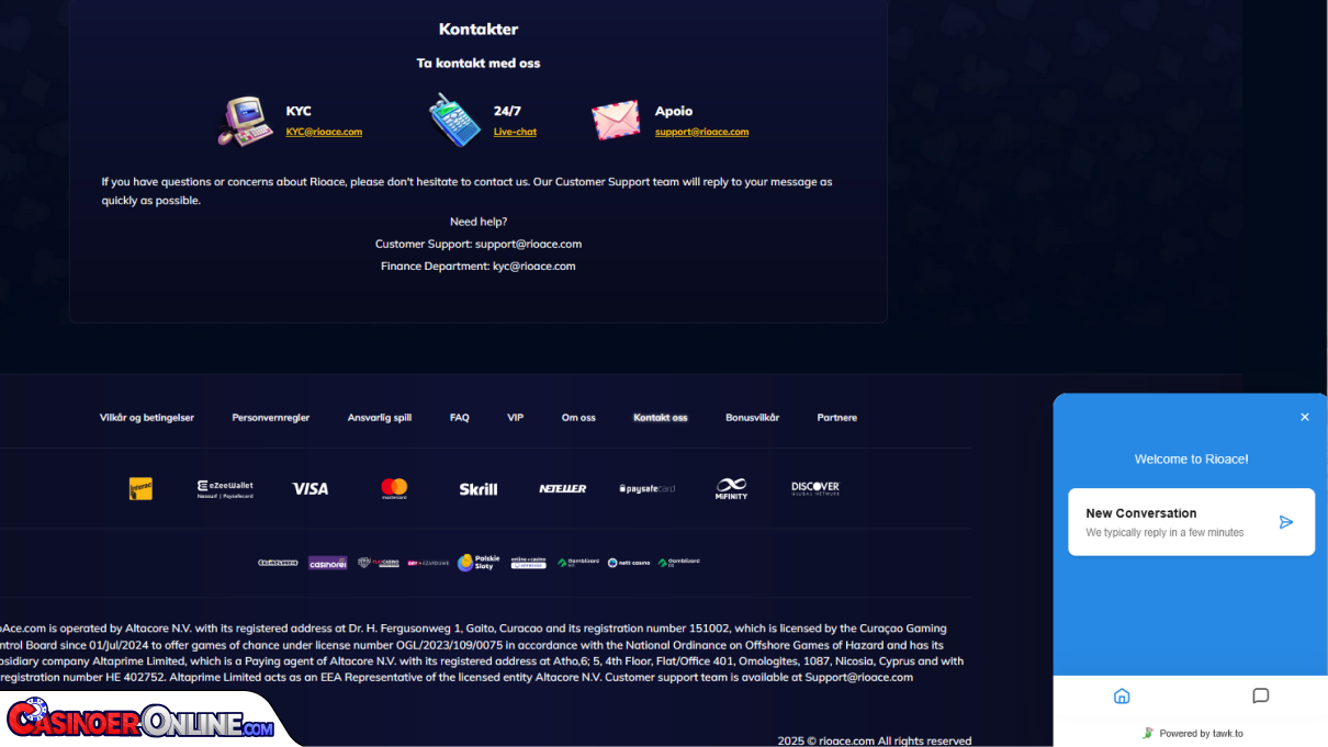 RioAce Casino Kundestøtte