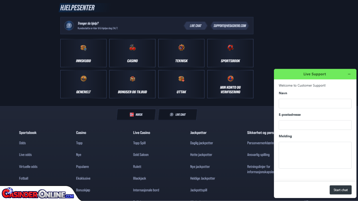 VegasHero Casino Kundestøtte