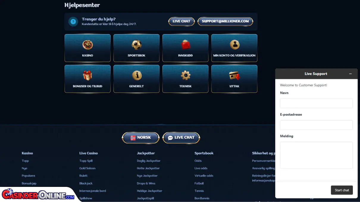 Millioner Casino Kundestøtte