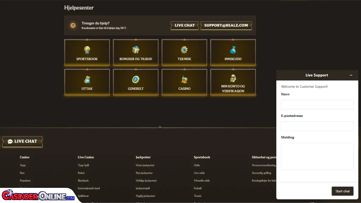 Realz Casino Kundestøtte