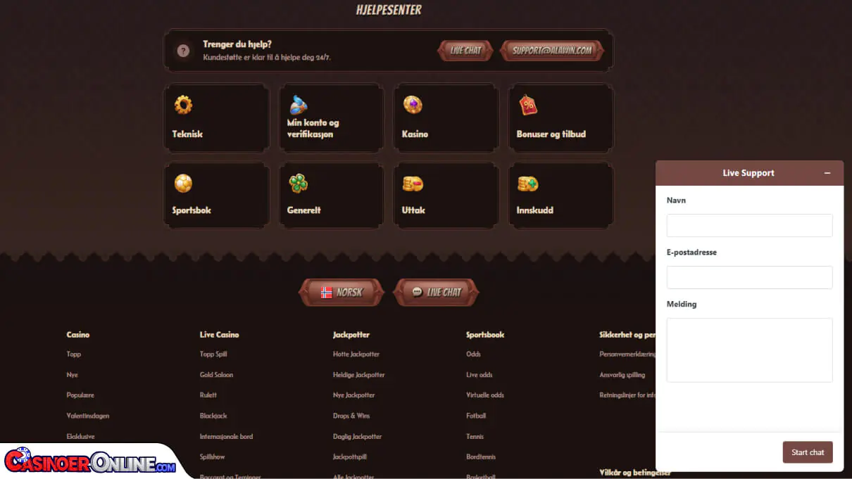 Alawin Casino Kundestøtte