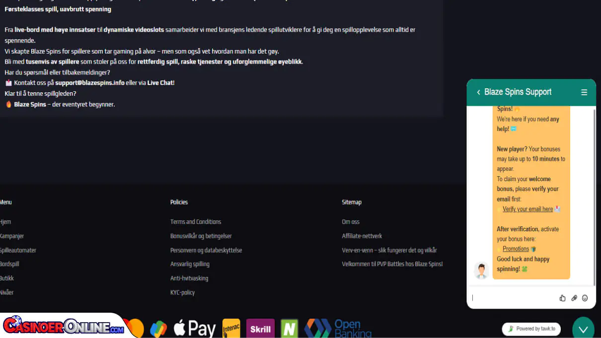 Blaze Spins Casino Kundestøtte