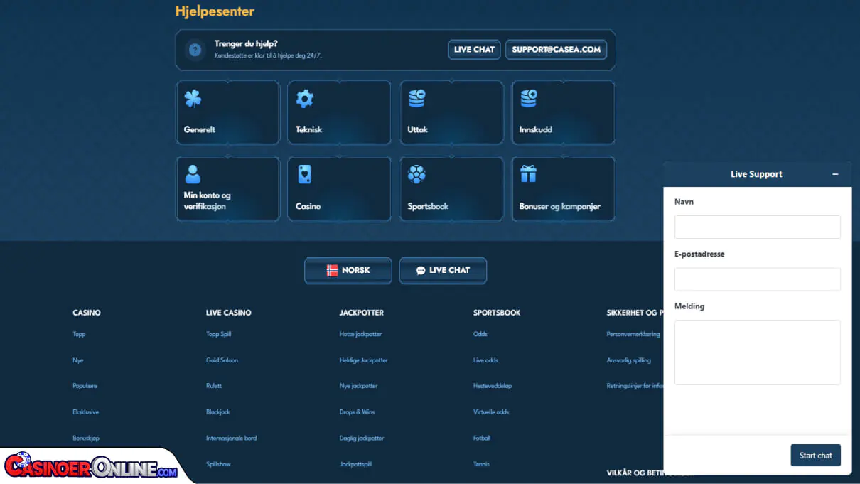 Casea Casino Kundestøtte
