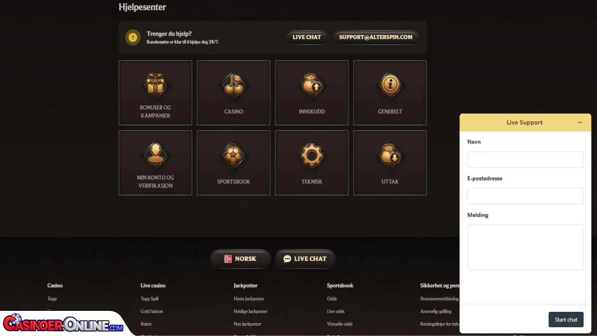 AlterSpin Casino Kundestøtte