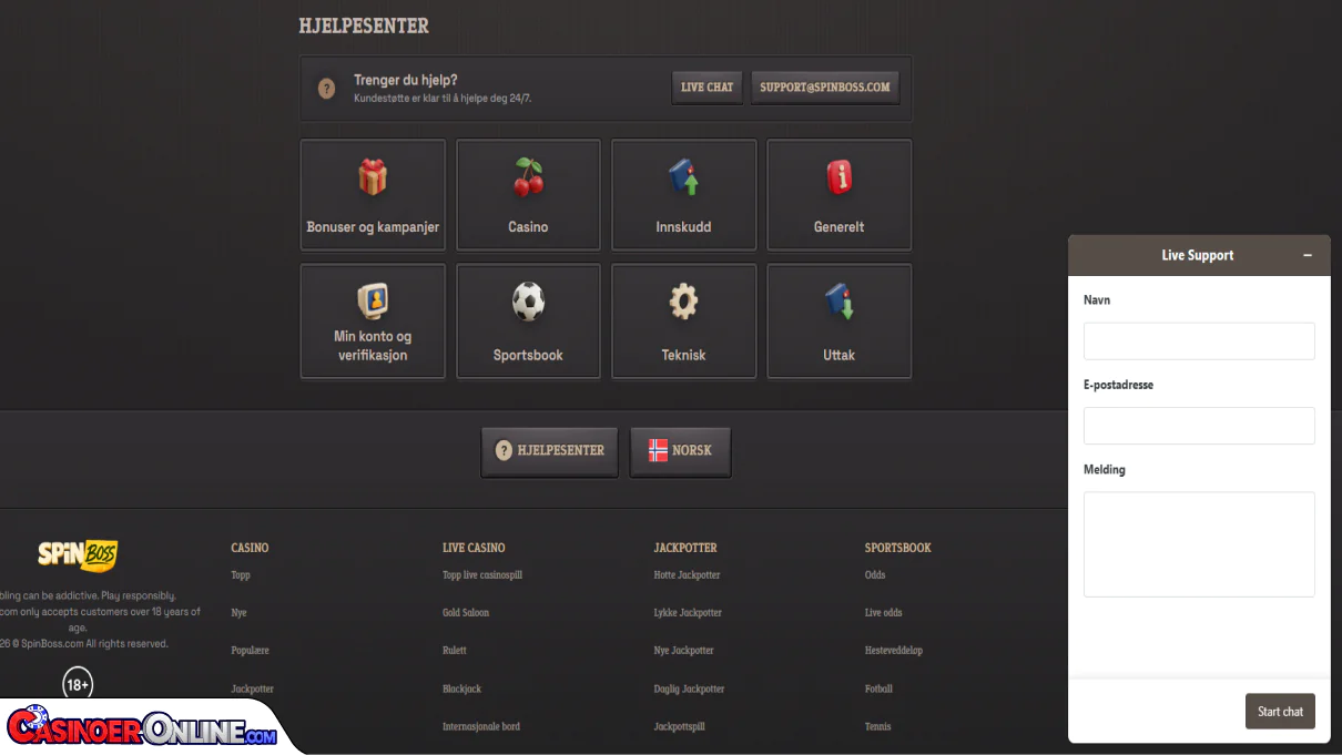 SpinBoss Casino Kundestøtte
