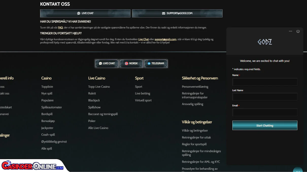 Godz Casino Kundestøtte